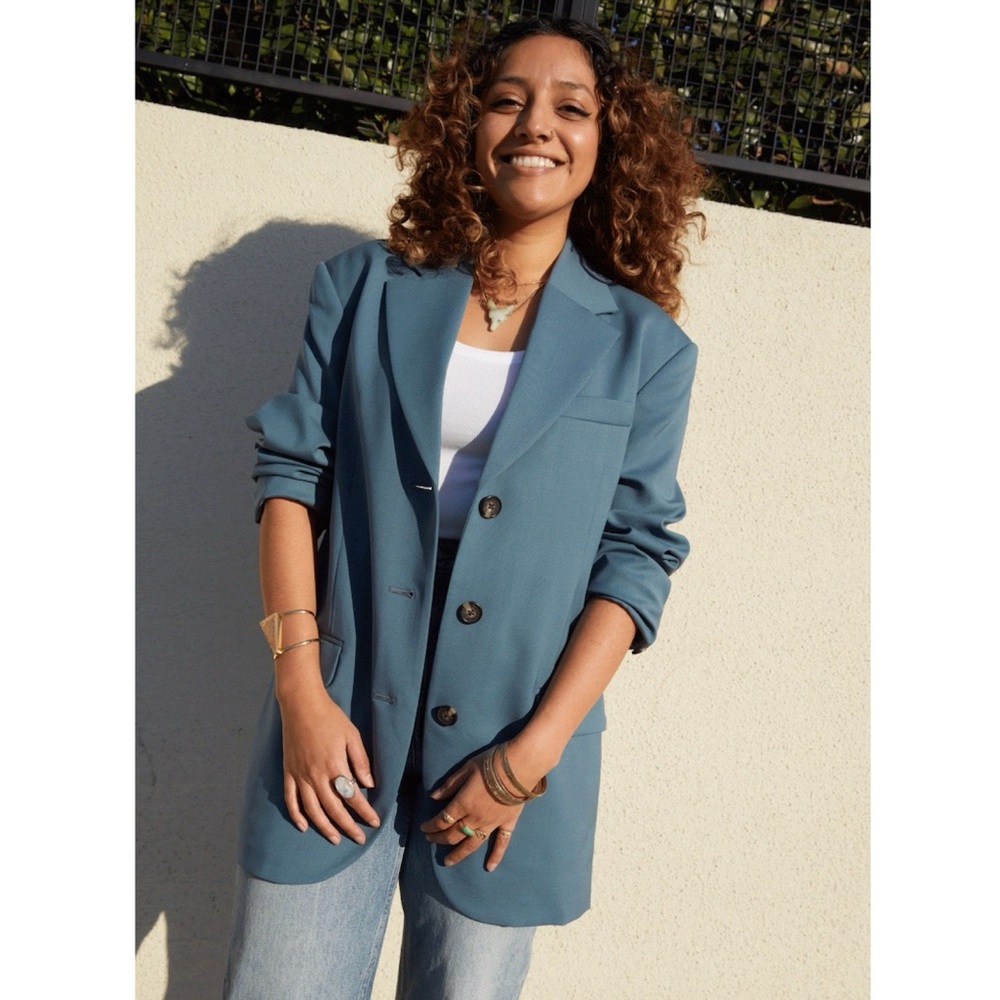Everlane Structured Teal Blazer Jacket - Women's Tailored Coat